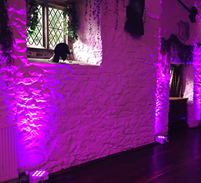 Pink uplighting at Miskin Manor Hotel